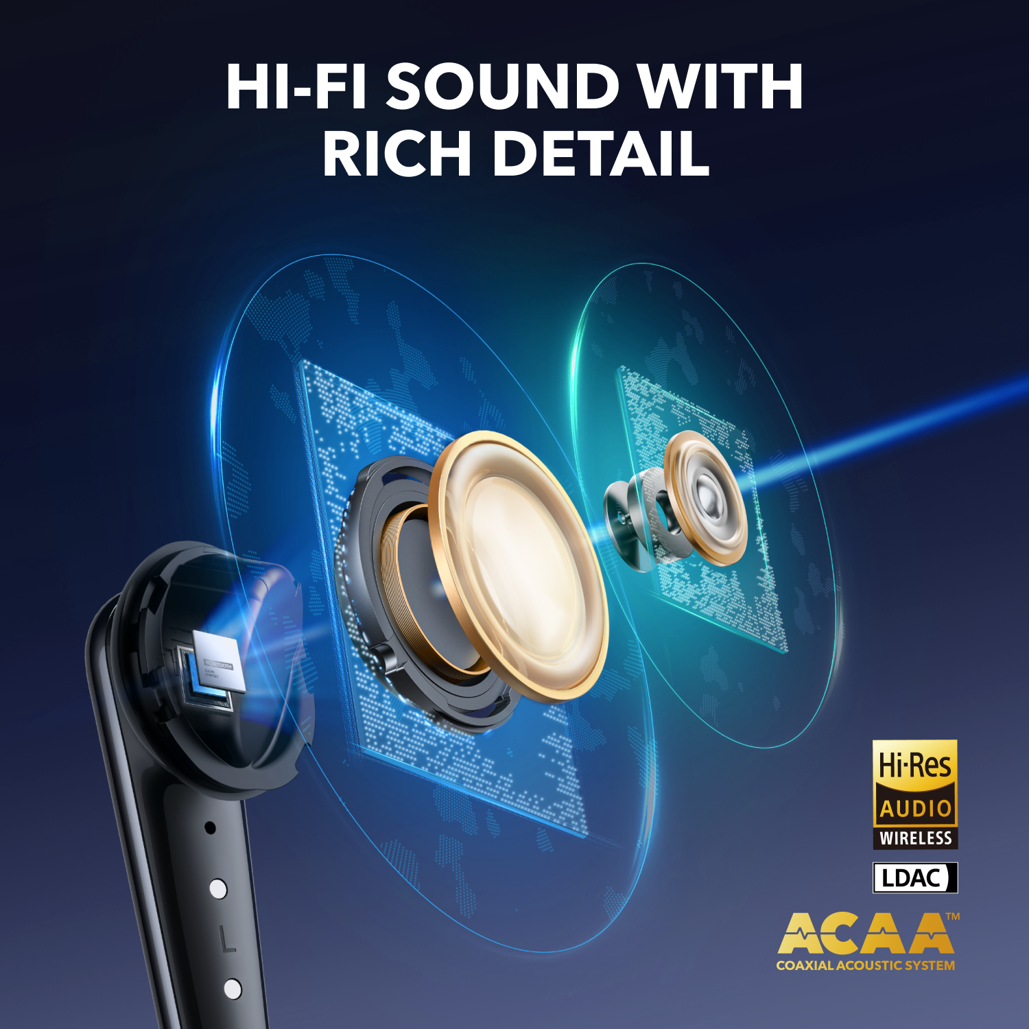 soundcore earbud with Hi-Res Audio and LDAC for detailed sound
